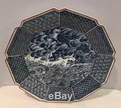 VTG NWT Fitz & Floyd Sea Dragon 12 Serving Platter Blue On White Japan Signed