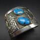 Vintage FLOYD BECENTI Sterling Silver & TURQUOISE Storyteller Cuff BRACELET 145g