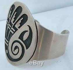 Vintage Floyd Namingha, Native American Hopi Guild mark Sterling big bracelet