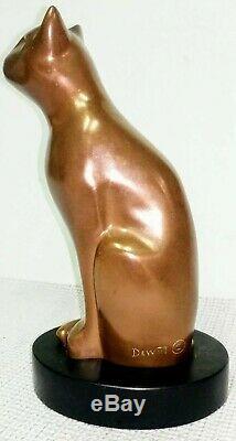 Vtg Signed Floyd DeWitt Bronze Sculpture Bronze Cat Art Deco Statue Figurine 9
