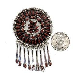 Zuni Handmade Sterling Silver Coral Needlepoint Pendant/Pin Floyd Etsate