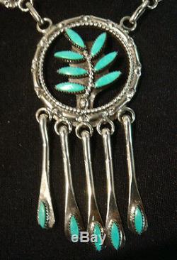Zuni Necklace & Earrings Set by FLOYD ETSATE Sterling Silver & Turquoise